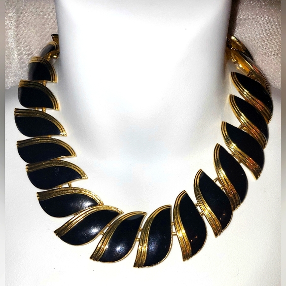 Butler Jewelry - Large BUTLER Black & Gold Enamel Choker, Fifth Avenue Collection, 1980's Vintage